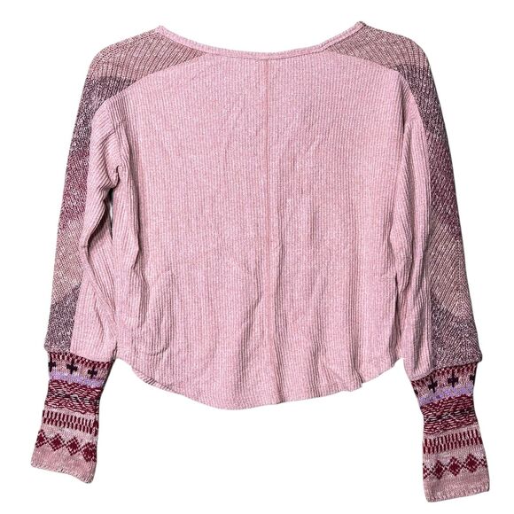 Daily Practice Shirt Womens XS Pink Waffle Knit Thermal Long Sleeve Split Neck - Picture 3 of 12